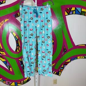 Soft Sensations, Blue Flannel Pajama Bottoms with Coffee and Donuts. Size Small